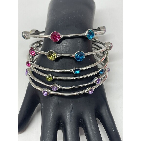 Macy’s 6 Piece Bangle Set Multi Color Stone Bracelets New - Picture 4 of 7